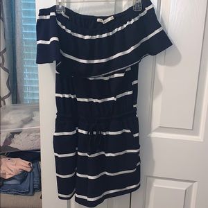 Ellison navy white romper drawstring off shoulder